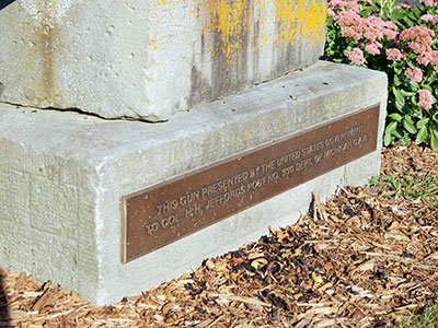 Parrot Cannon Base left side detail at Dexter VFW post. Image ©2016 Look Around You Ventures, LLC.